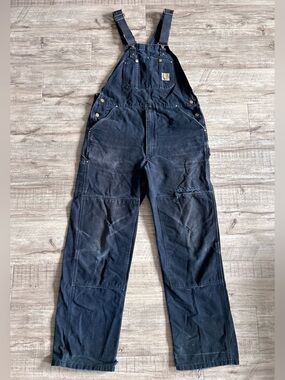 Carhartt black duck Canvas Work Overalls worn workwear